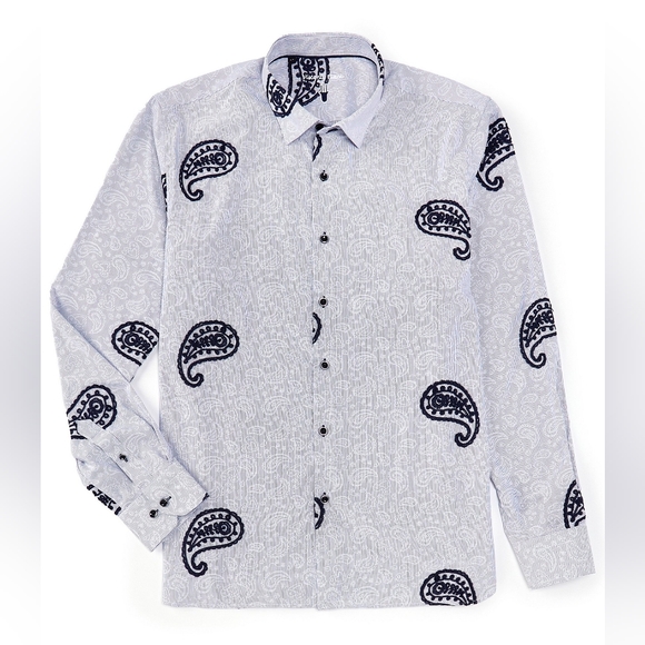 Visconti Other - Visconti Men's Blue Stretch Stripe Paisley Long Sleeve Woven Shirt Size L
